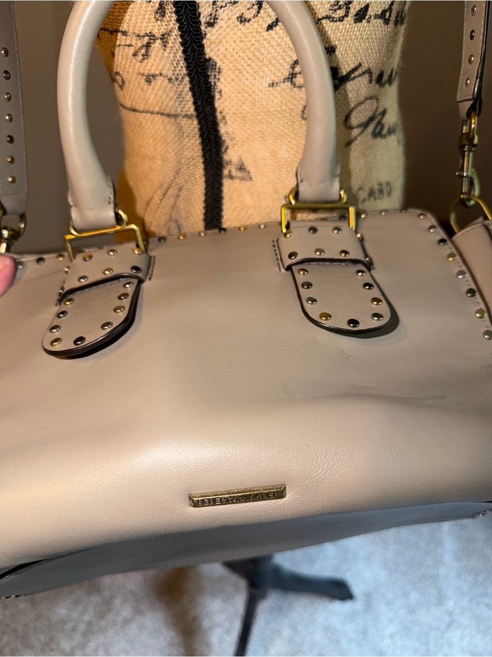 Rebecca Minkoff Taupe Satchel with Gold Studs